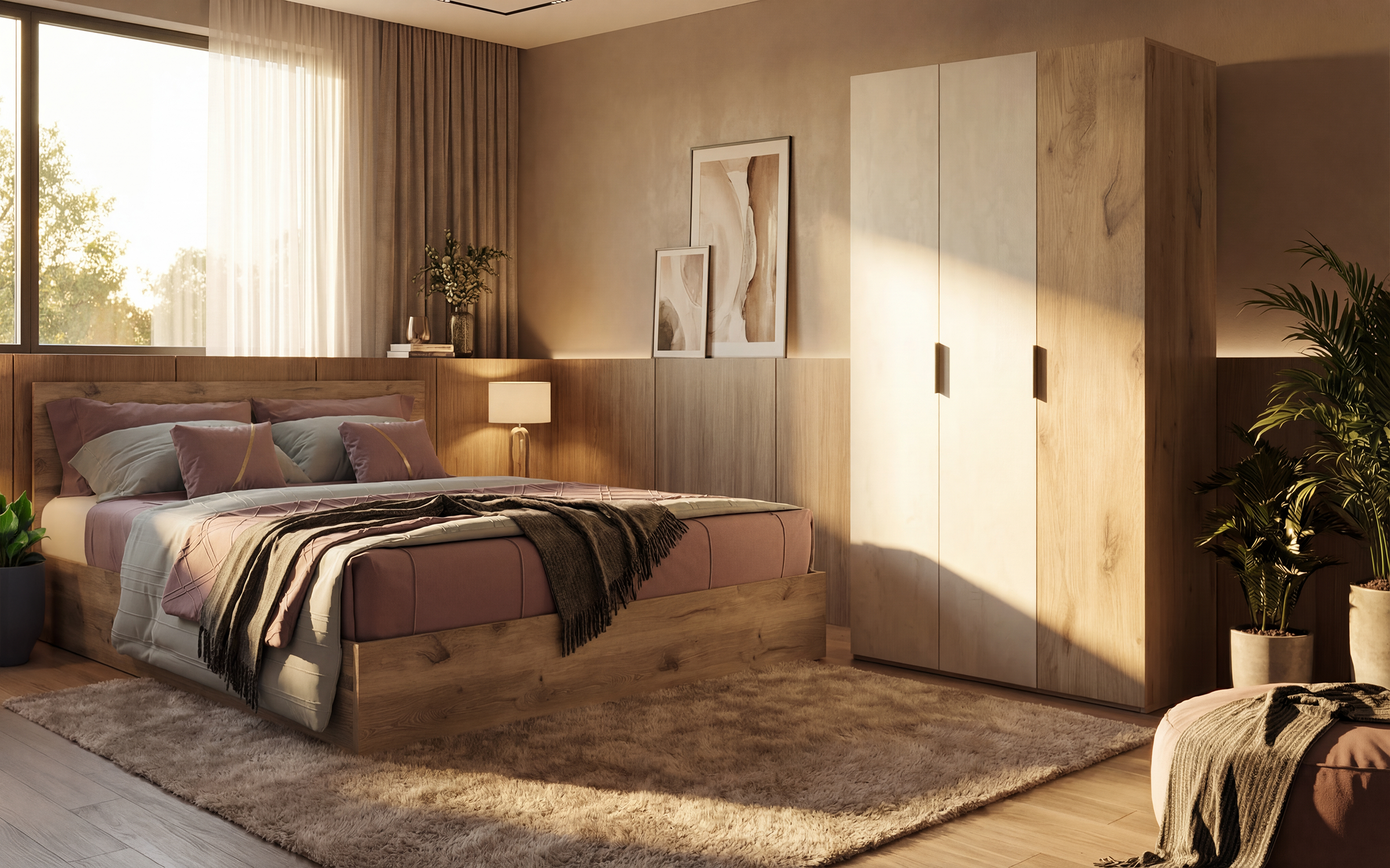 Set pentru dormitor Scandi 4, stejar scandinav deschis + Silk  1